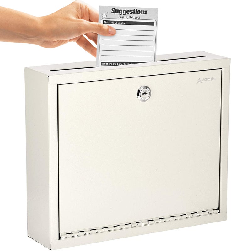 Adir Corp. AdirOffice Multi Purpose Mail Box with Lock - Heavy Duty Drop Box - Commercial Suggestion Box -Wall Mountable Safe and Secure Ballot Box - 3"" x 10"" x 12"" -White - Image 2
